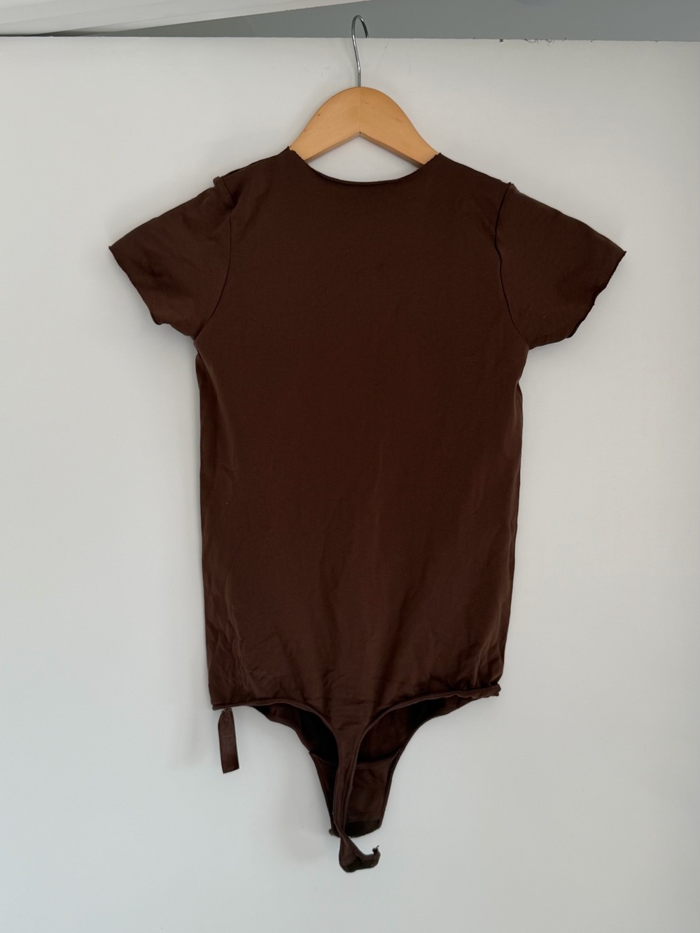 Chocolate Brown Short Sleeve Fitted Thong Bodysuit